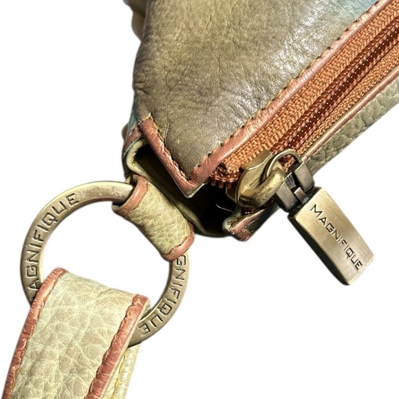 Magnifique Hand Painted Peacock Leather Crossbody Bag with Side Braid Accent - Picture 10 of 13